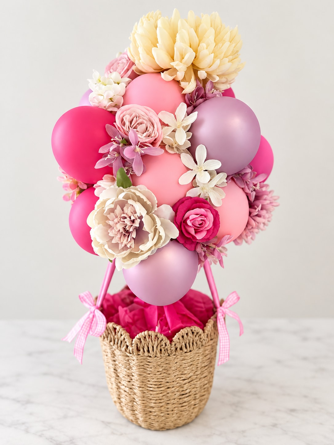 Close-up of soft pink peonies and roses in beautiful light